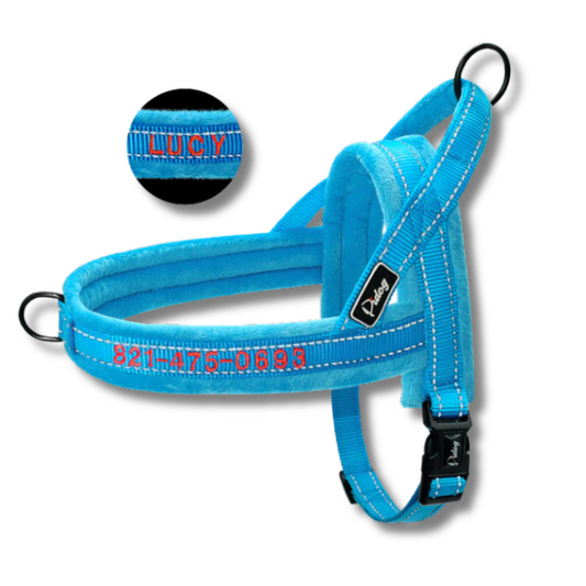 tropical blue Personalised Flanel Padded No-Pull Harness