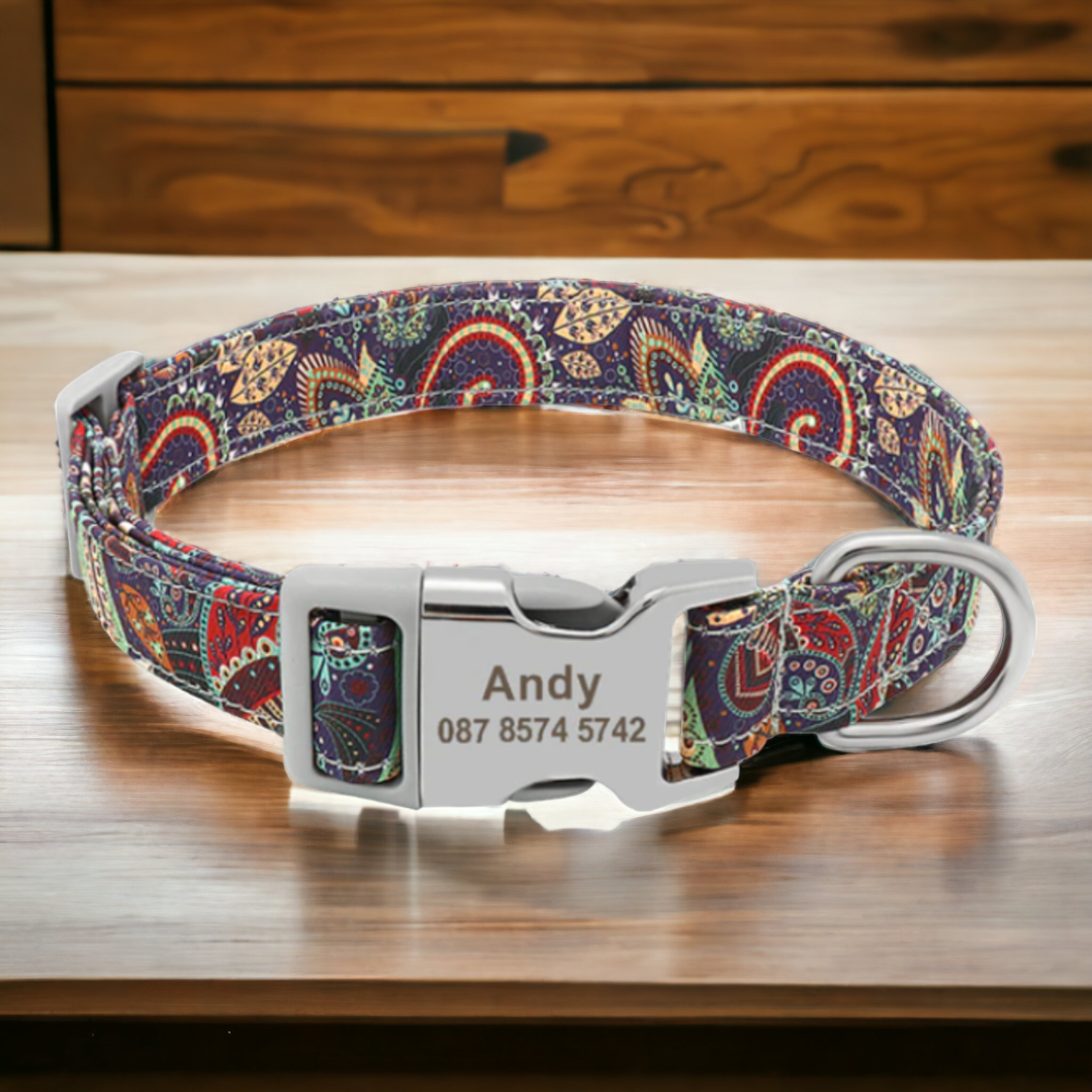 Bohemian Tropics personalised dog collar