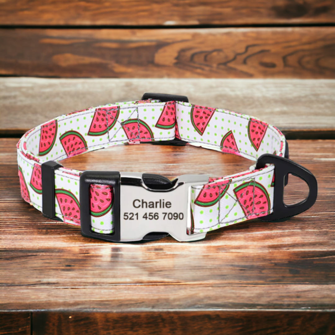 Watermelon Wonder personalised dog collar