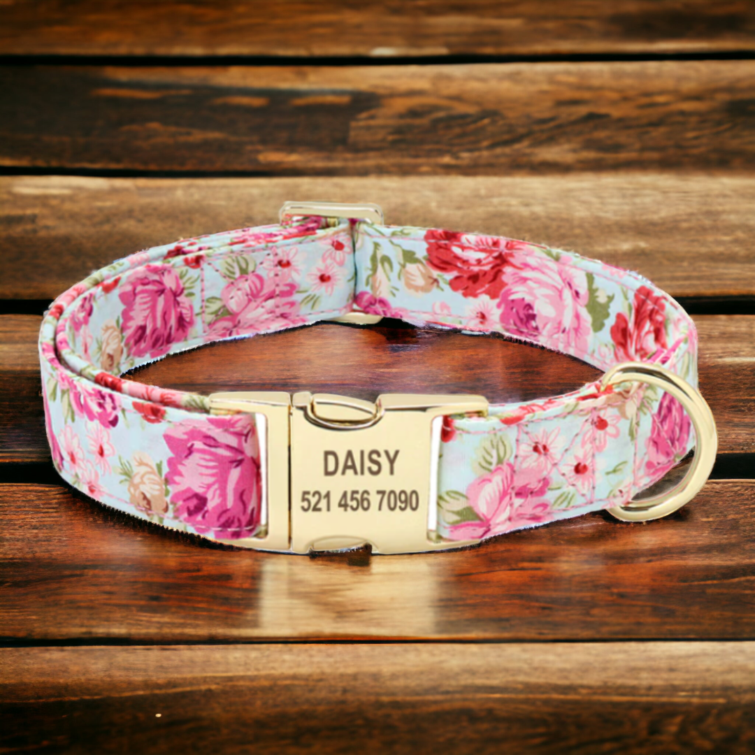 Floral Pink personalised dog collar