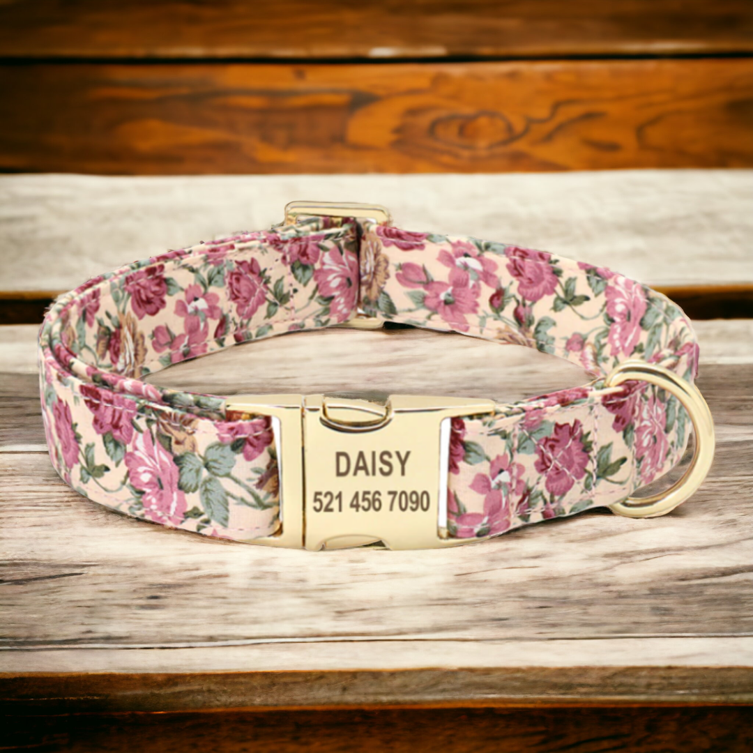 Traditional Floral personalised dog collar