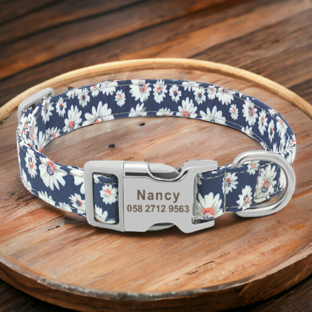 Floral Tropics personalised dog collar