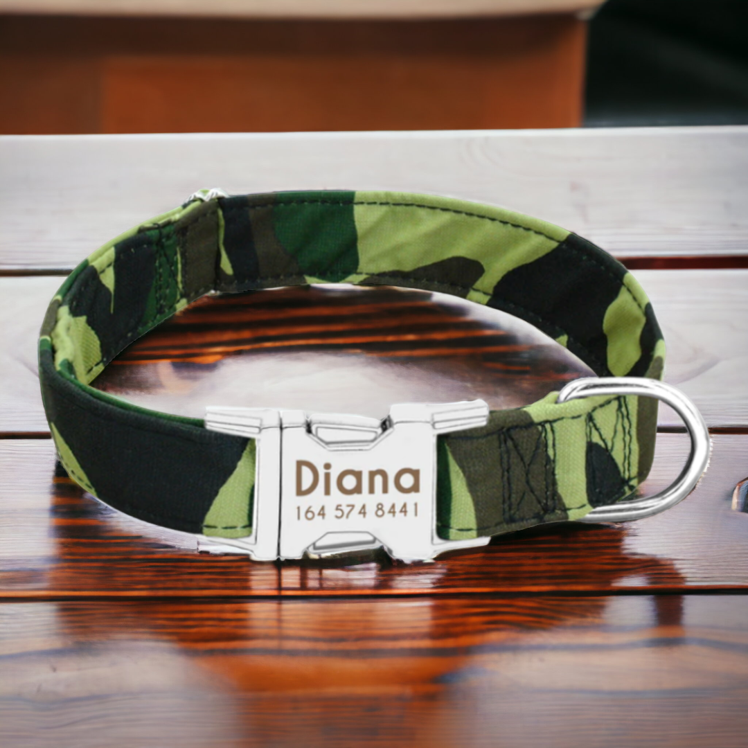 Camo Green personalised dog collar