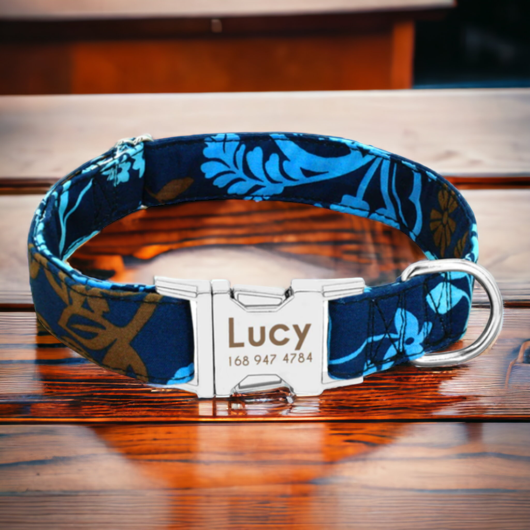 Tropical Blue personalised dog collar