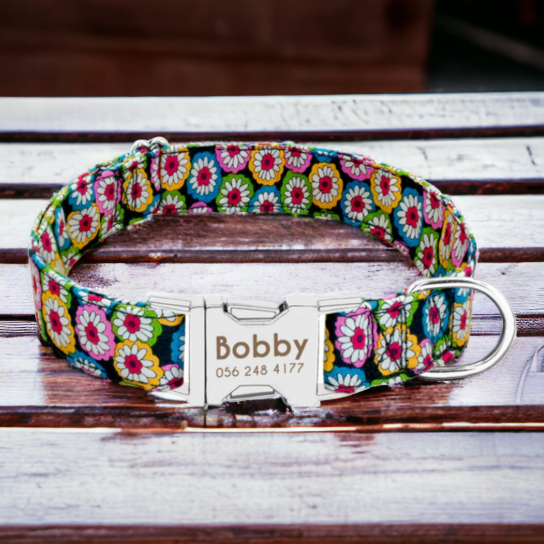 Summer Flowers personalised dog collar