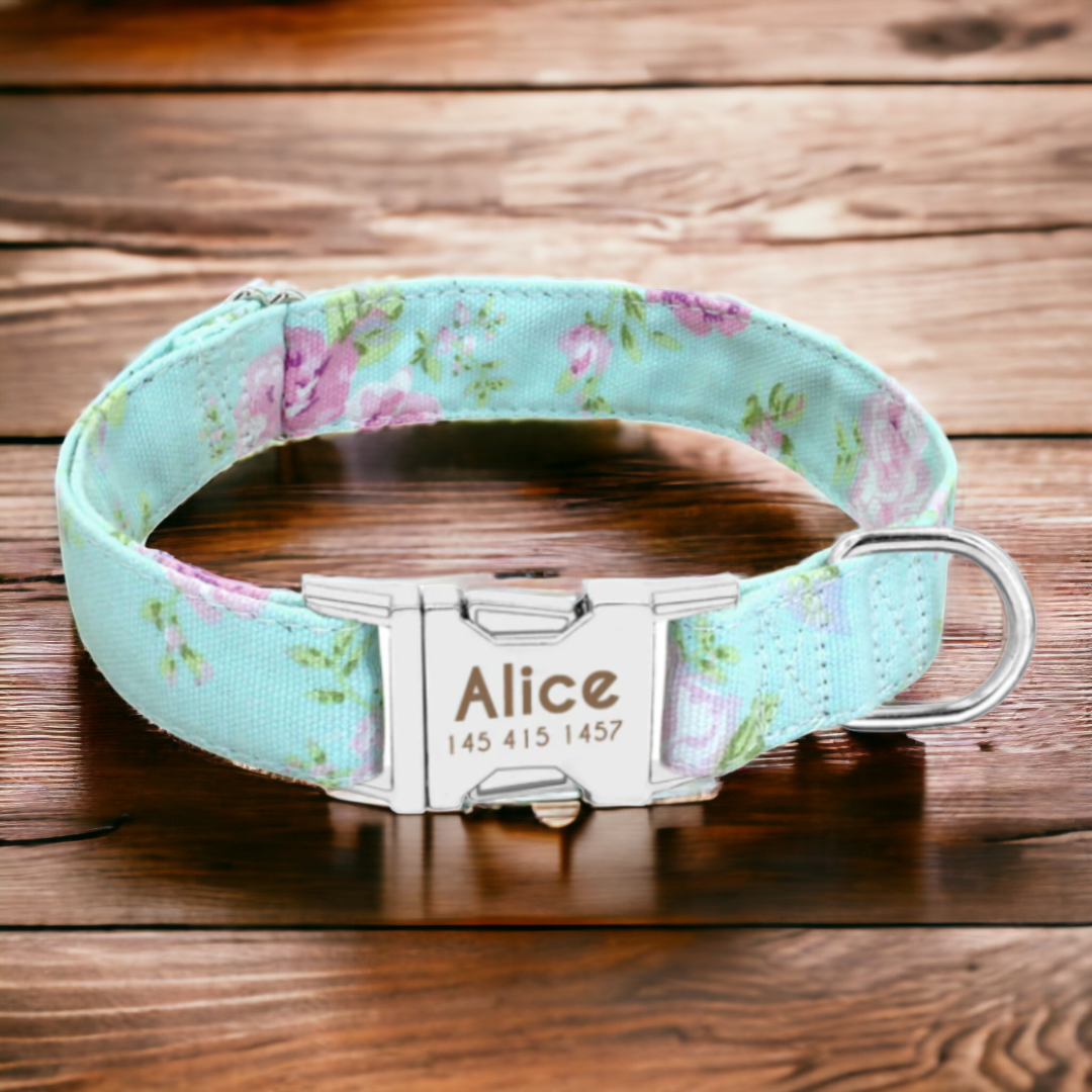 Tropical Floral personalised dog collar