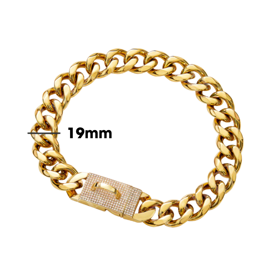 Cuban Link Gold Dog Collar w Zirconia lock PupPack Australia